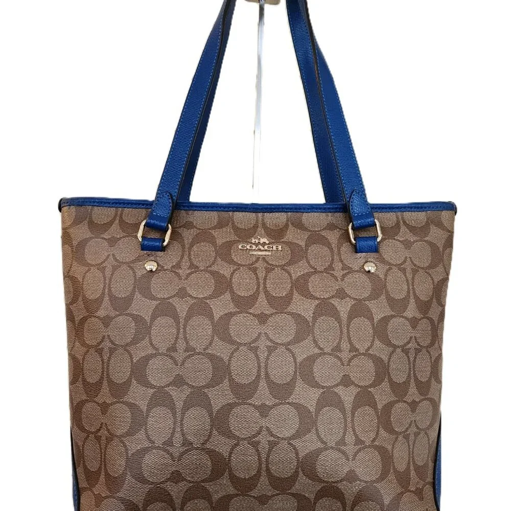 Like New Coach Signature Blue Outline Satchel Tote Bag